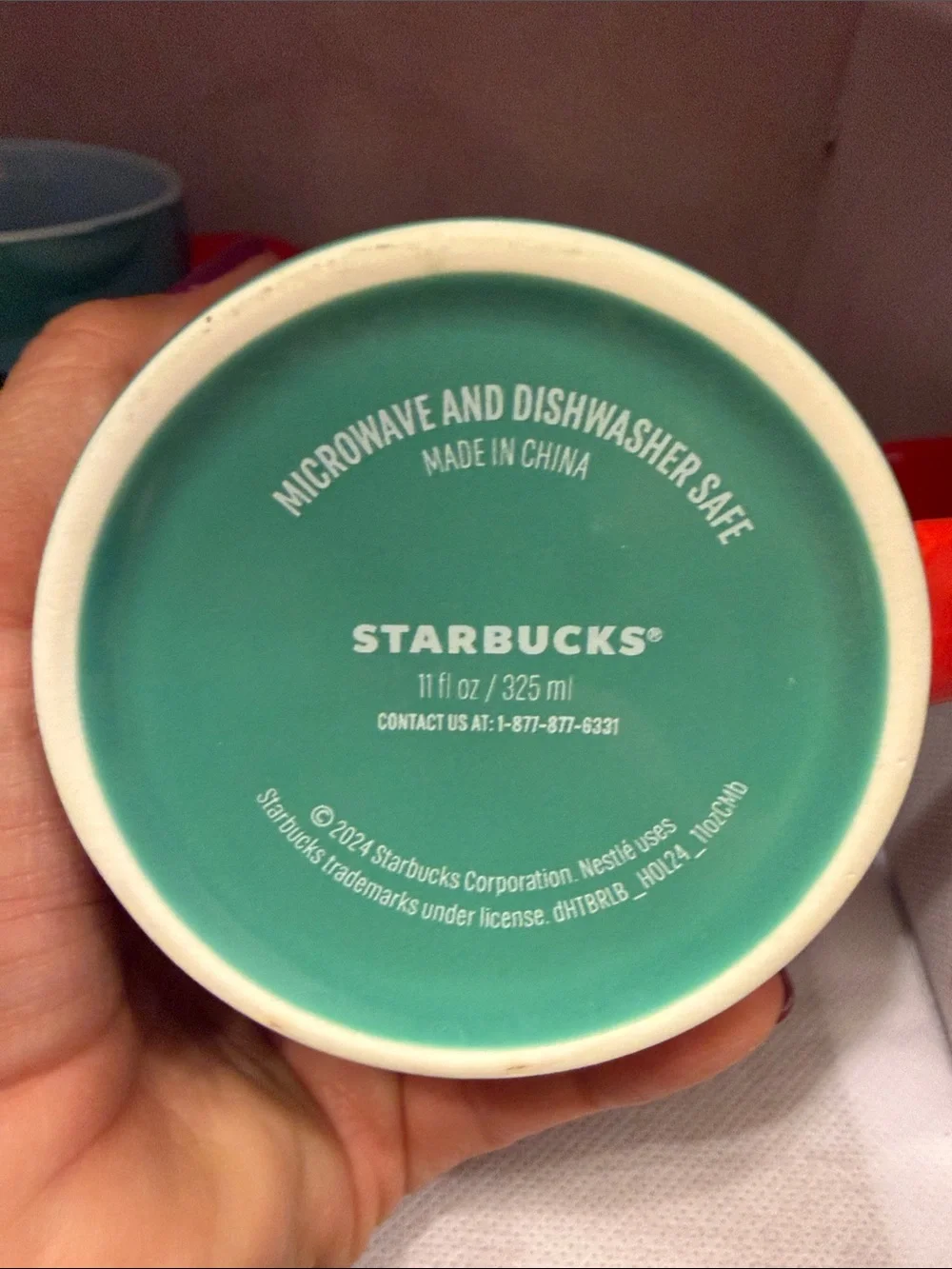 Starbucks Teal Ombre Ceramic Mugs with Red Accent Handle (Pair)
